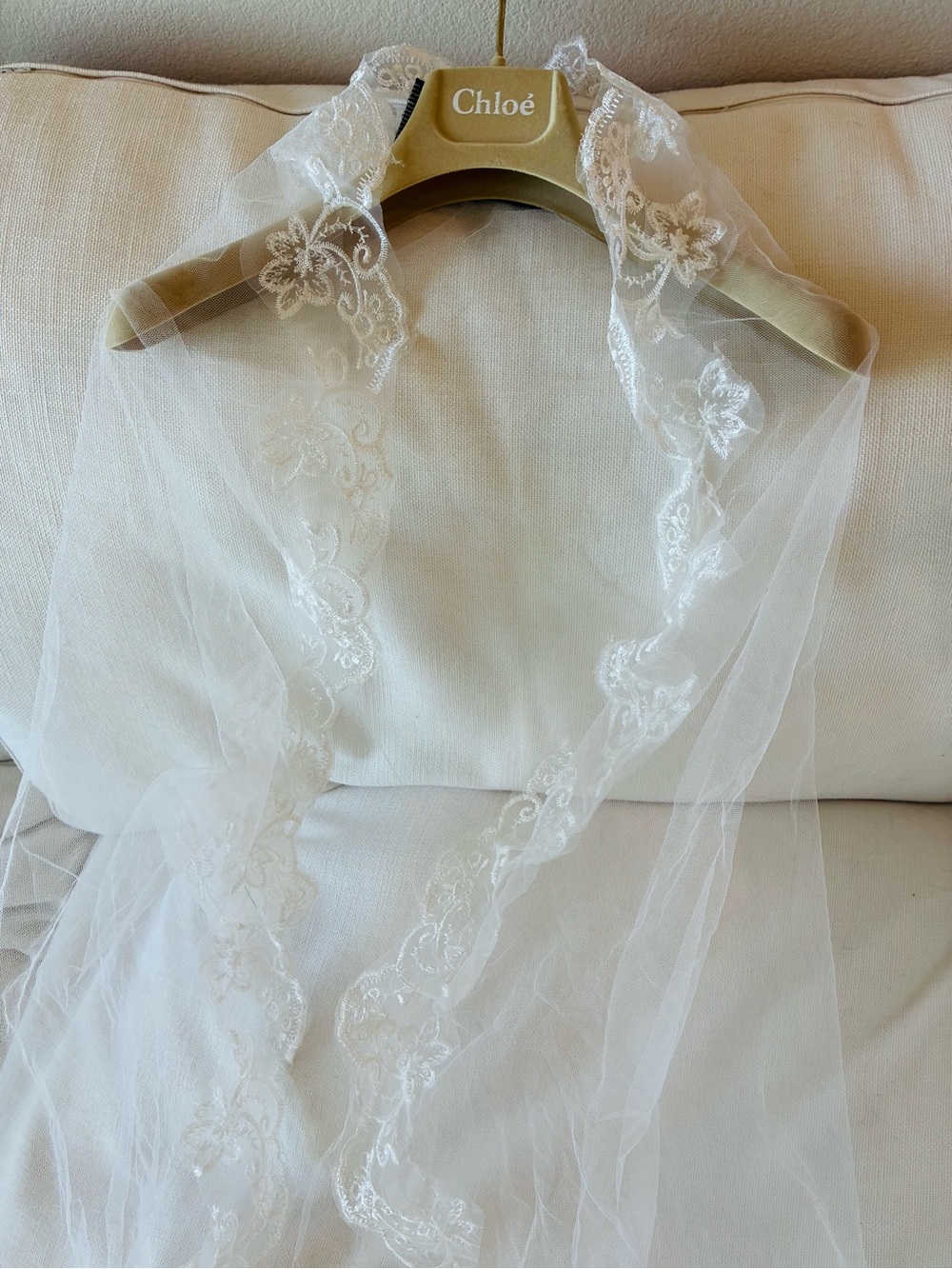 Delicate White Lace Bridal Veil | Embroidered Floral Edge | One Size